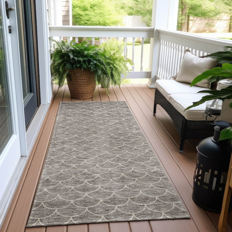 Machine Washable Indoor/ Outdoor Chantille Modern Geo Rug - Taupe - 2'3" x 7'6"
