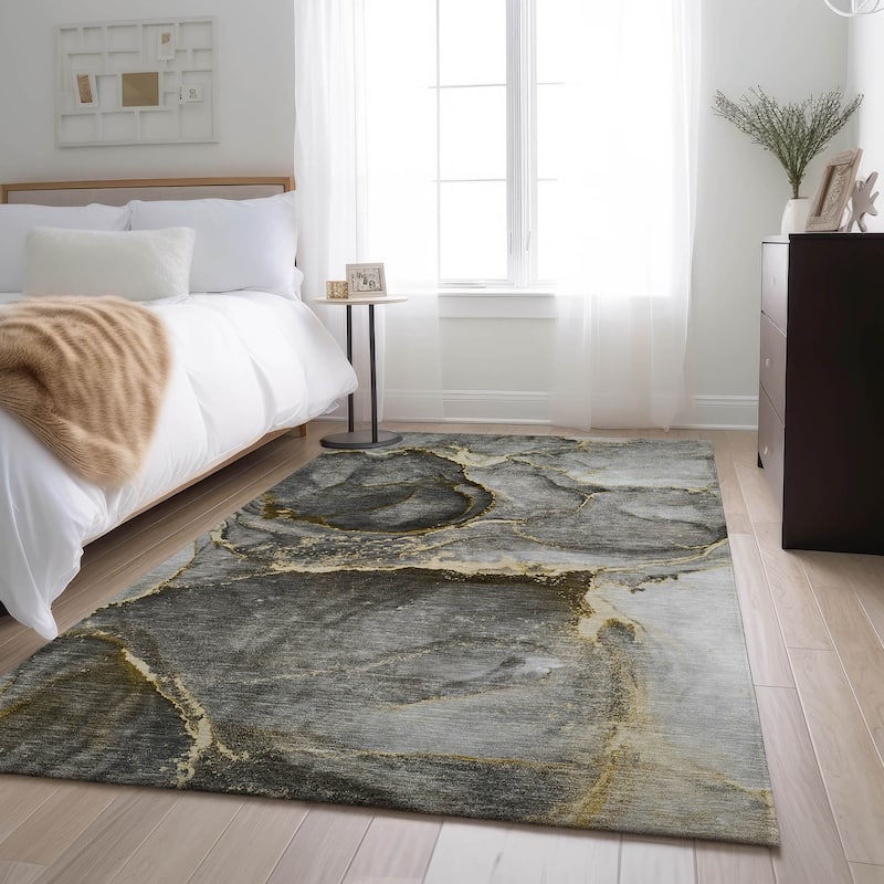 Premium Washable Super Contemporary Abstract Soft Mayfield Rug - Gold - 10' x 14' - Rectangle