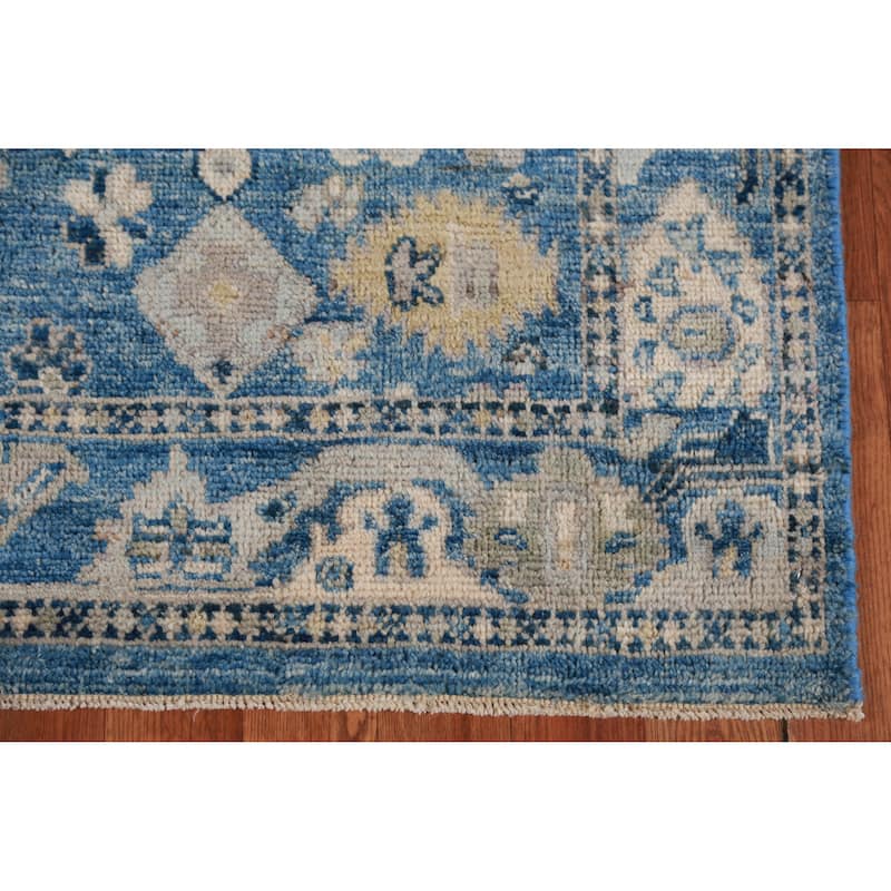 Hand Knotted Oriental 100% Wool Carpet Transitional All-Over Navy Blue & Blues Oushak Runner Rug - 19' 5'' X 2' 7''
