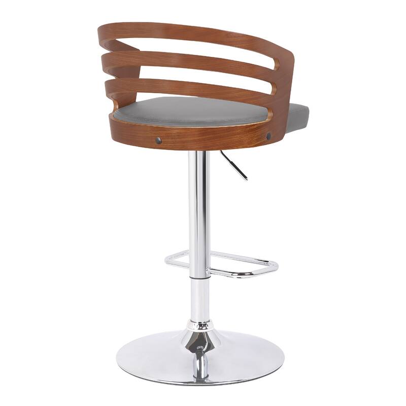 Grey Fabric Adjustable Height Bar Chair with Chrome Base and Swivel Seat - 19” x 19” x 44” (D x W x H)