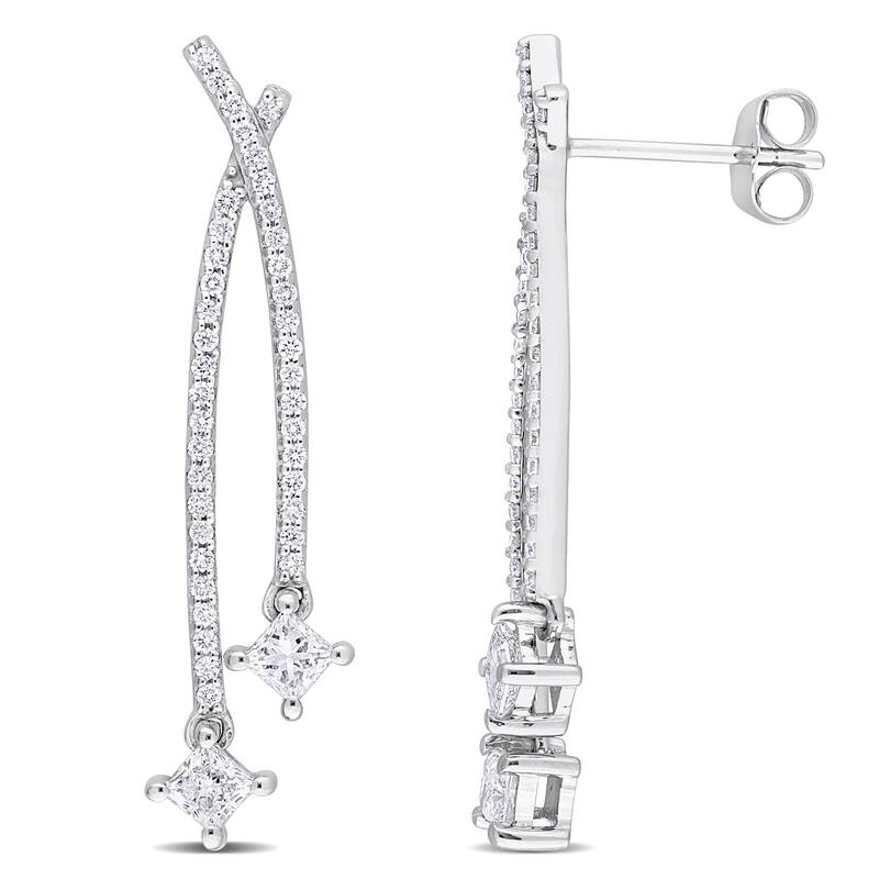 1ct TW Princess-Cut Lab-Grown Diamond Double Strand Earrings in 14k White Gold