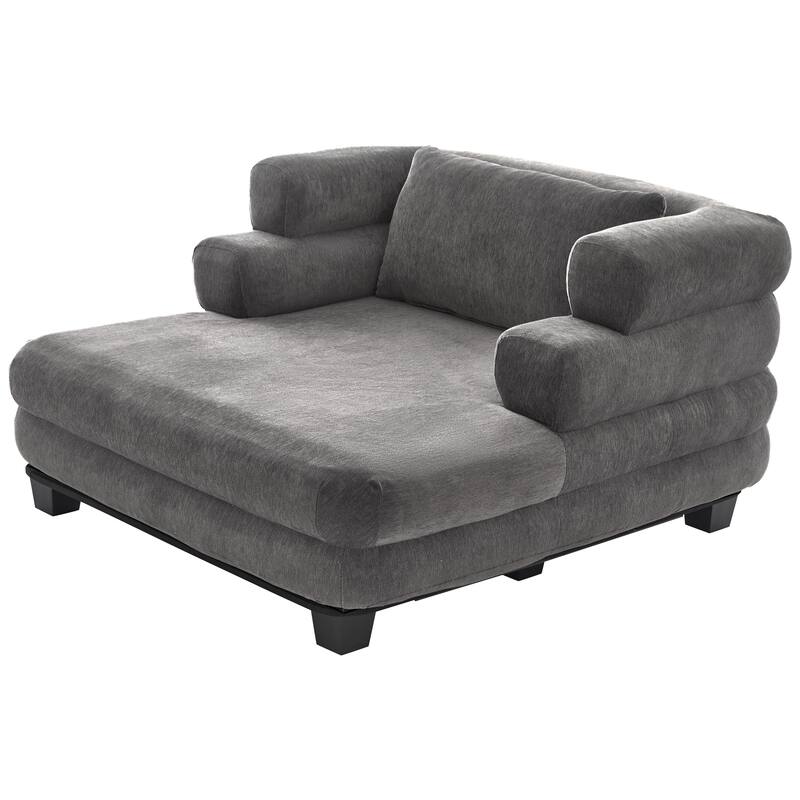 Roomfitters Oversized Modern Chaise Lounge Sofa Bed with Layered Armrests, Chenille Fabric