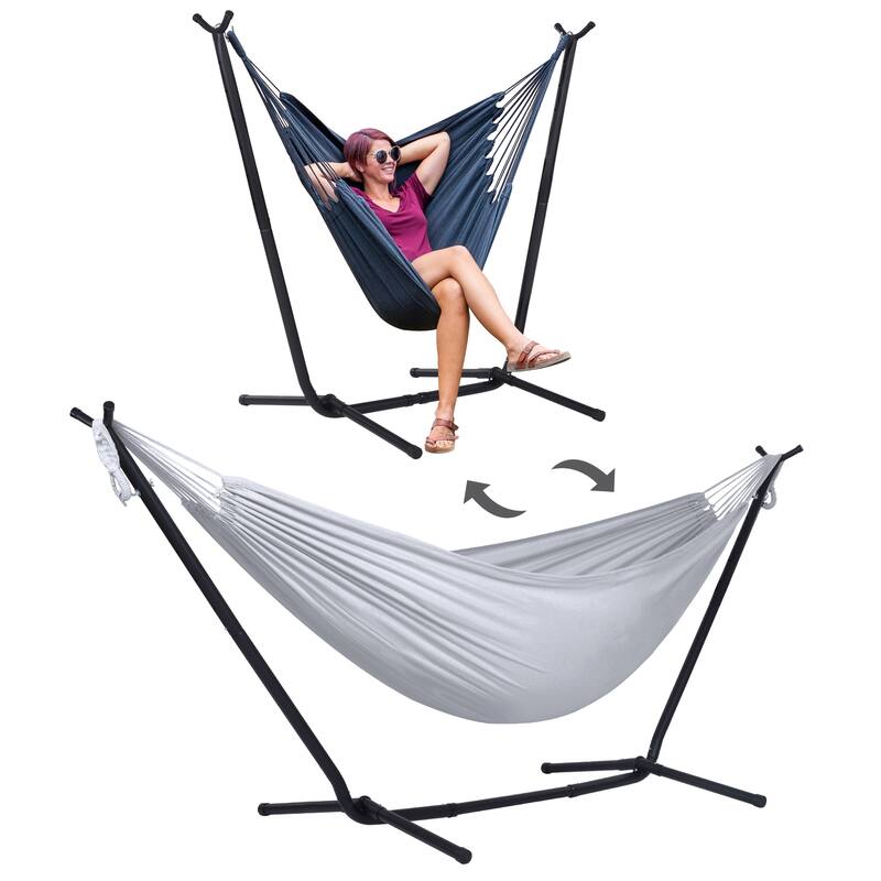 10.7 ft. 2-Person Brazilian-Style hammock with Stand - Convertible - Light Gray