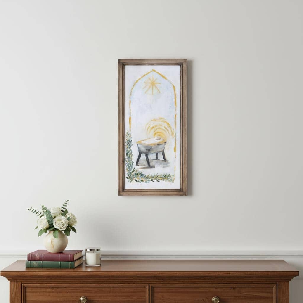 HomeRoots Christmas Manger Brown Framed Wall Art