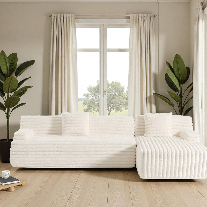 110" Cloud Sectional Sofa Free-Combined Faux Upholstered Modular Couch with Pillows for Living Room