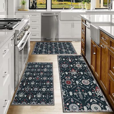 Moroccan Trellis Kitchen Rug Sets of 3 Non Slip Kitchen Mats - 20"x32"+20"x32"+20"x47"