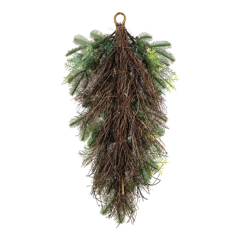 Glitzhome Christmas Berry Bow Pinecone Bell Holy Leaf Teardrop Swag Xmas Wreath