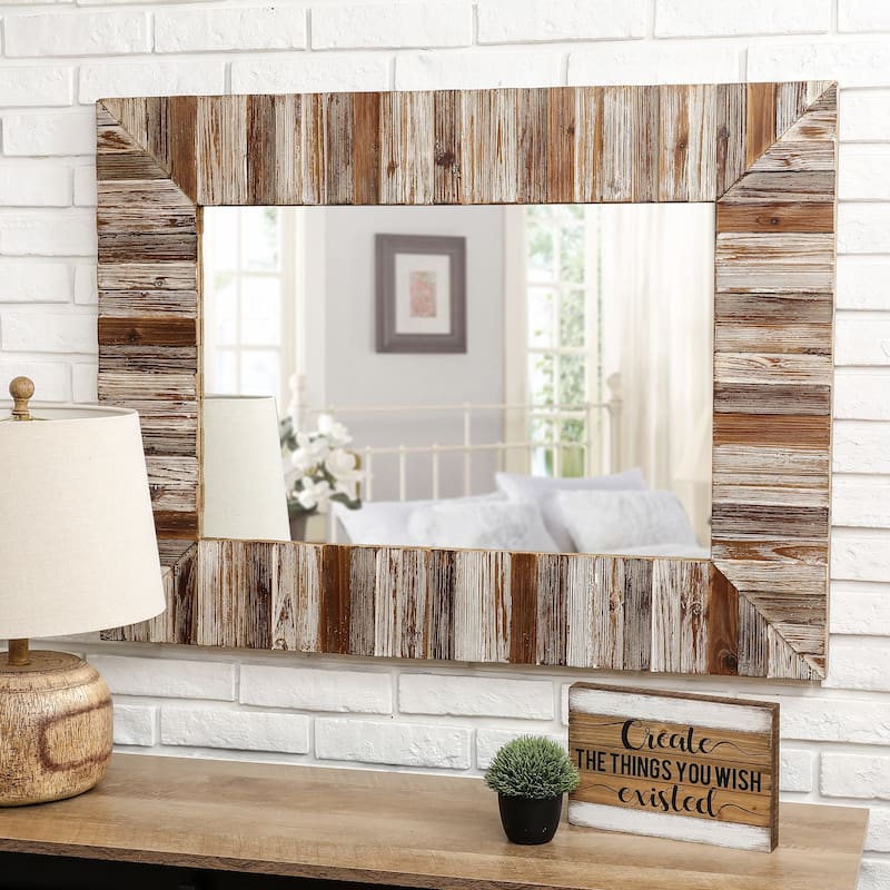 Glitzhome 40"× 30" Farmhouse Rectangle Wooden Frame Wall Mirror Bathroom-vanity Drawing Room Decor - 29.9" X 39.7"