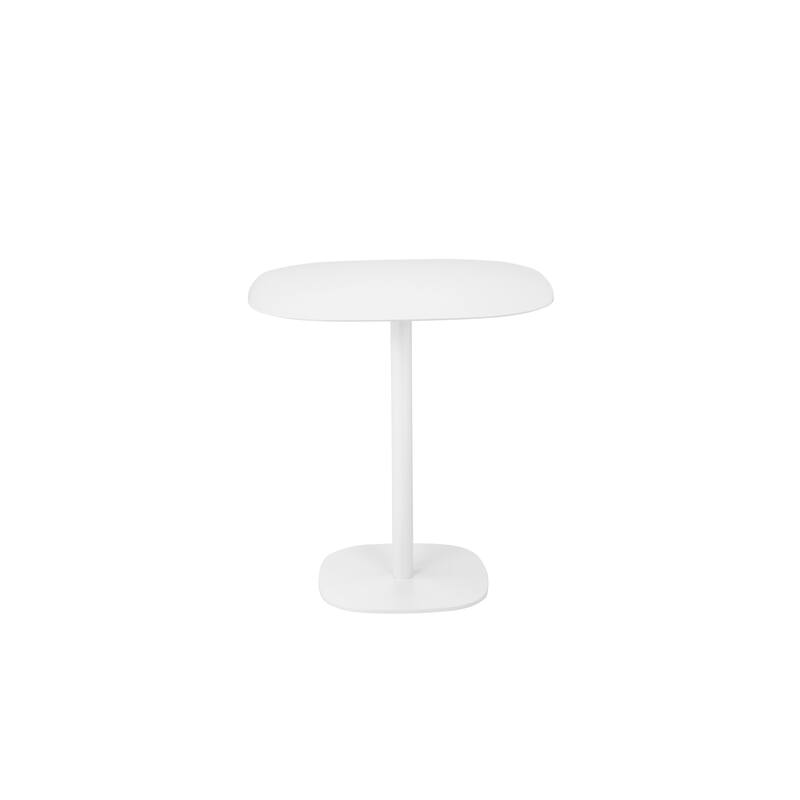 Liki 28 Inch Bistro Dining Table, Round Top and Base, Modern White Metal