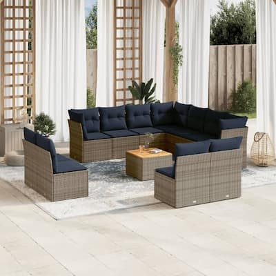 vidaXL Patio Sofa Set with Cushions Outdoor Furniture 12 Piece Poly Rattan - 24.4" x 24.4" x 27.2"