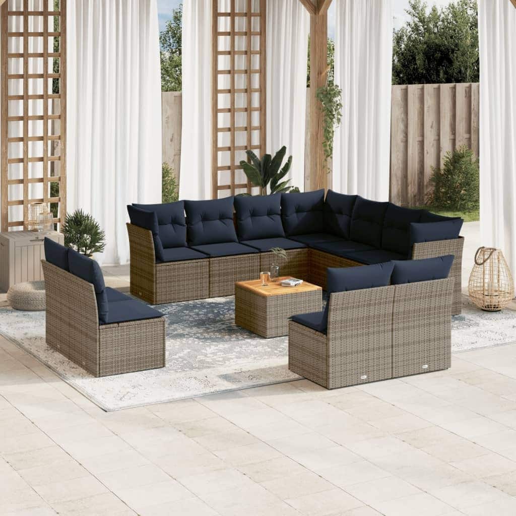 vidaXL Patio Sofa Set with Cushions Outdoor Furniture 12 Piece Poly Rattan - 24.4" x 24.4" x 27.2"