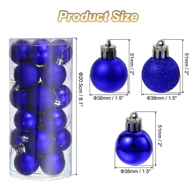 24Pcs 1.5" Christmas Balls Ornaments Shatterproof Hanging Balls Set - Dark Blue