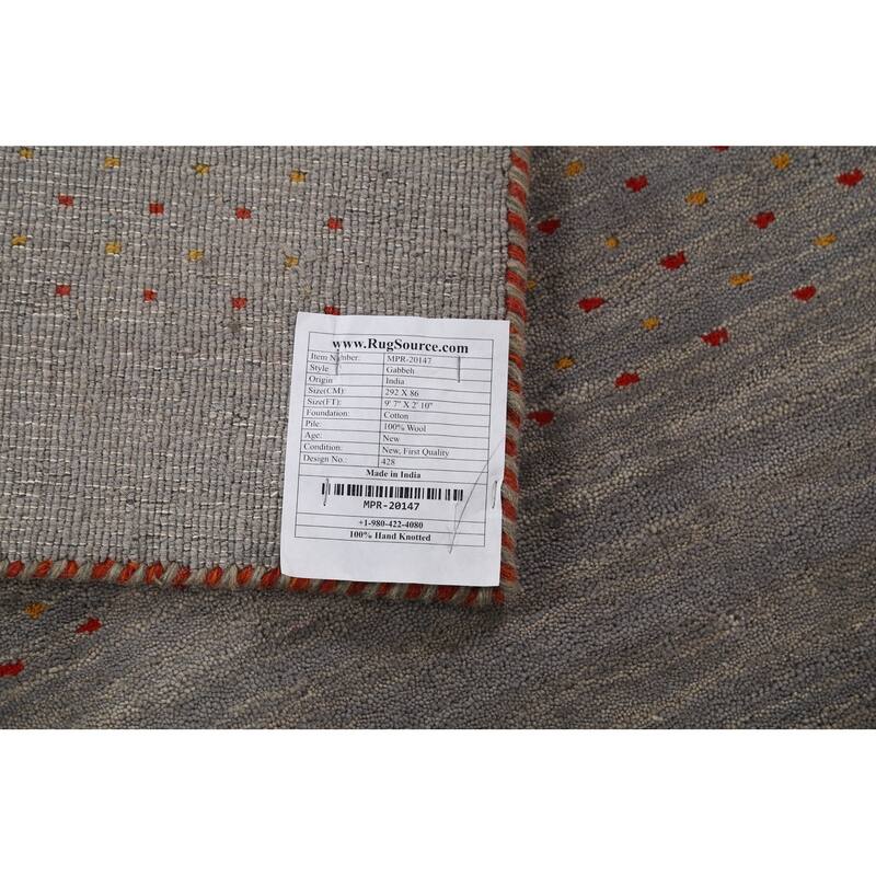Gray Gabbeh Runner Rug Hand-Knotted Tribal Modern Wool Carpet - 2'10"x 9'7"