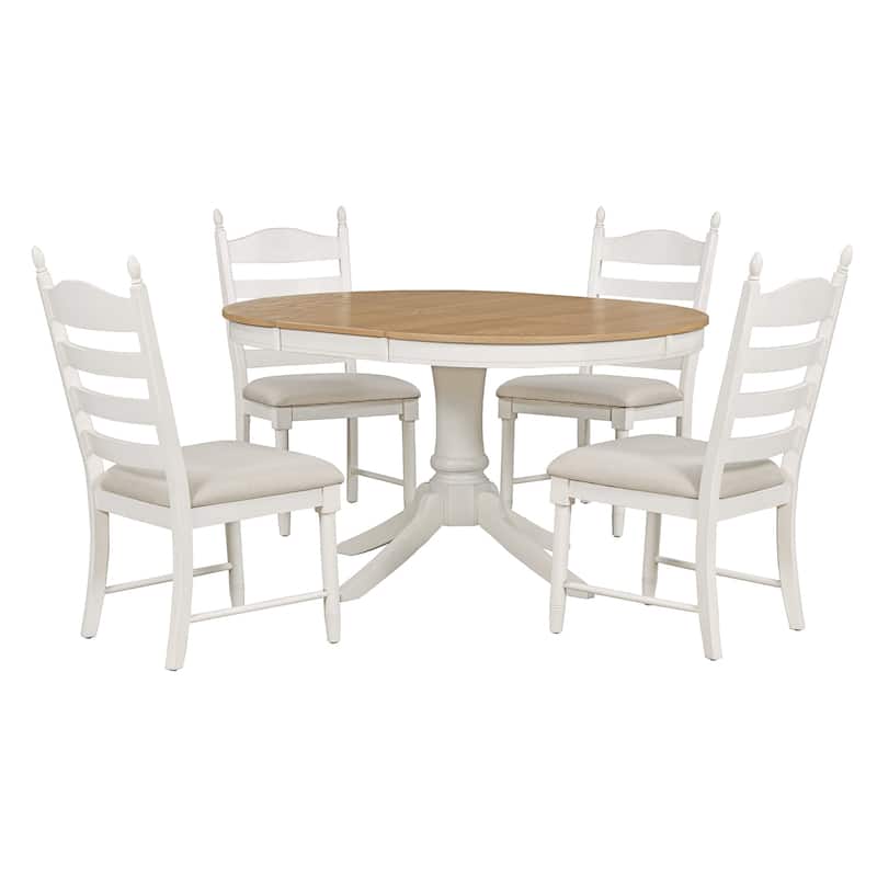 Retro 5-Piece Dining Table Set with Extendable Round Table and Upholstered Chairs for Elegant Dining