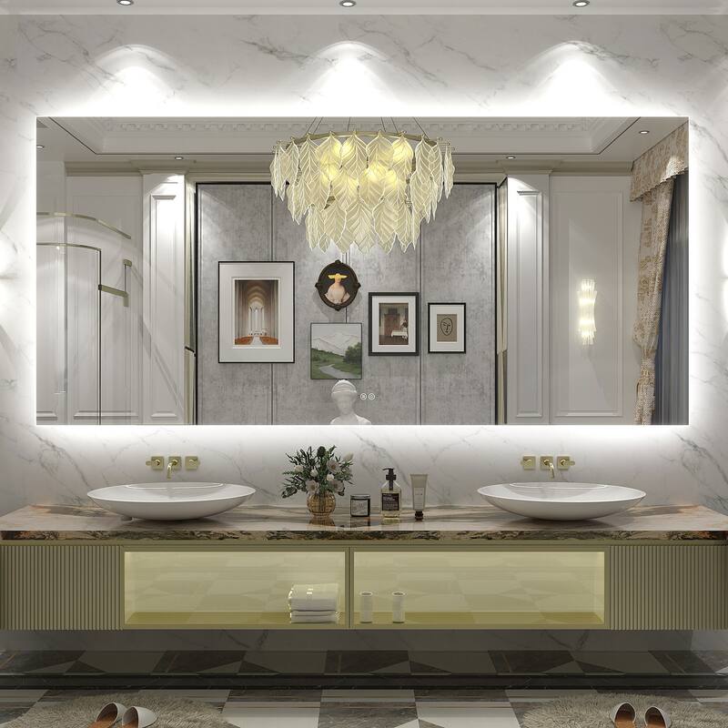 Frameless Anti-Fog 3 Colors Dimmable LED Backlit Wall Bathroom Vanity Mirror