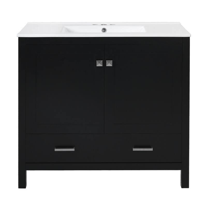 36" Modern Bathroom Vanity with Ceramic Sink - Black