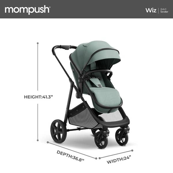 Mompush Wiz Baby Stroller, Convertible Infant Stroller for Newborn and Toddler with Reversible Seat and Large UPF 50+ Canopy