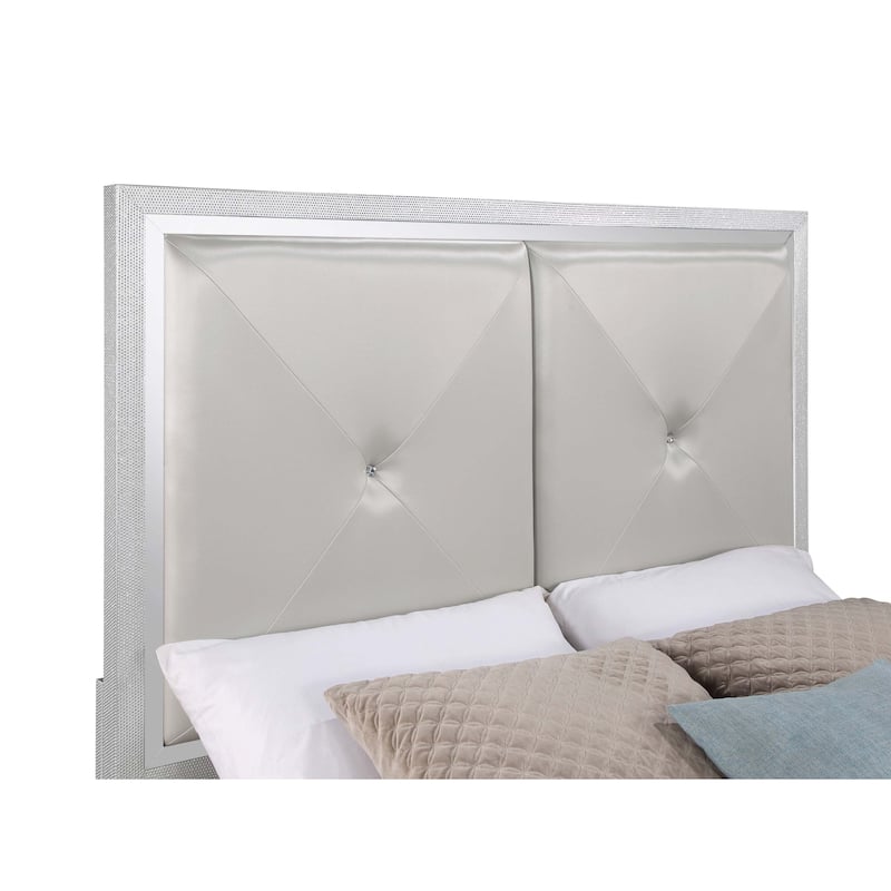 Larue Contemporary Leatherette Wood Panel Bed Silver