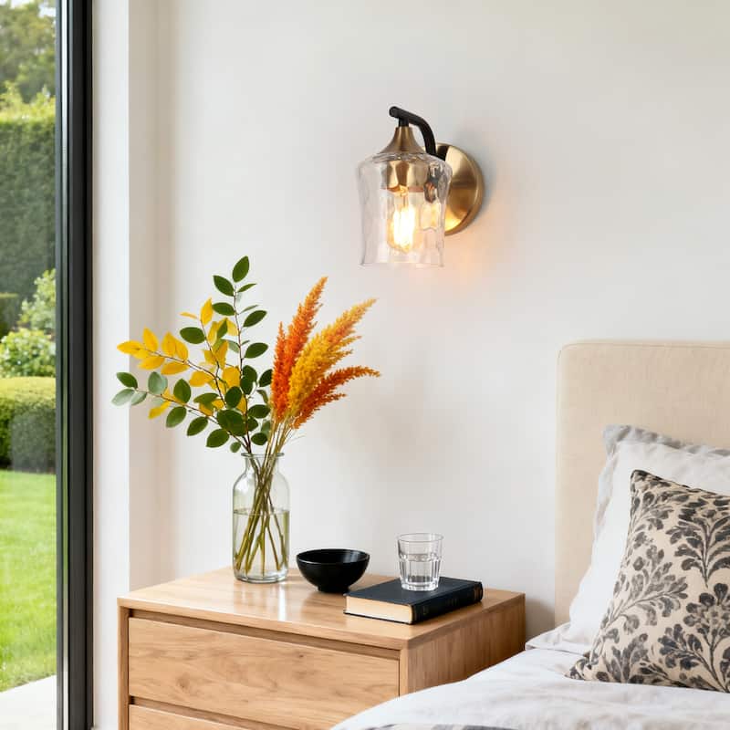 Modern Black Gold Bathroom Vanity Light Hammered Glass Wall Sconces Lamps with 1/2/3/4 Lights