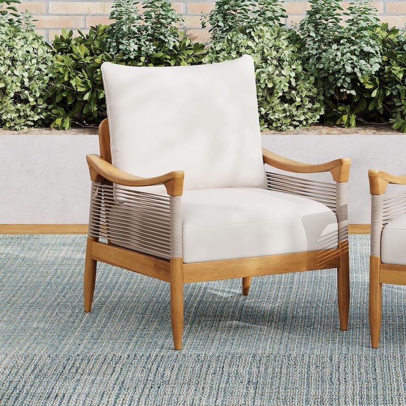 Christopher Knight Home - Riviera Acacia Wood Patio Club Chair with Woven Rope Accents - Teak+Beige - 1-Piece