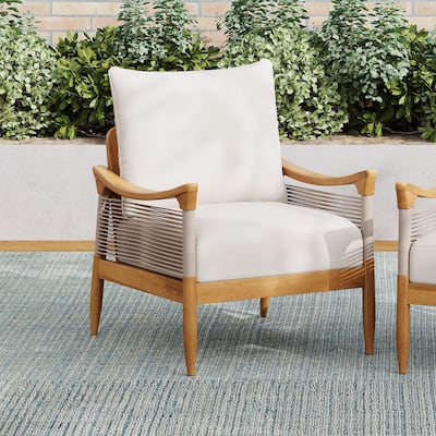 Christopher Knight Home - Riviera Acacia Wood Patio Club Chair with Woven Rope Accents
