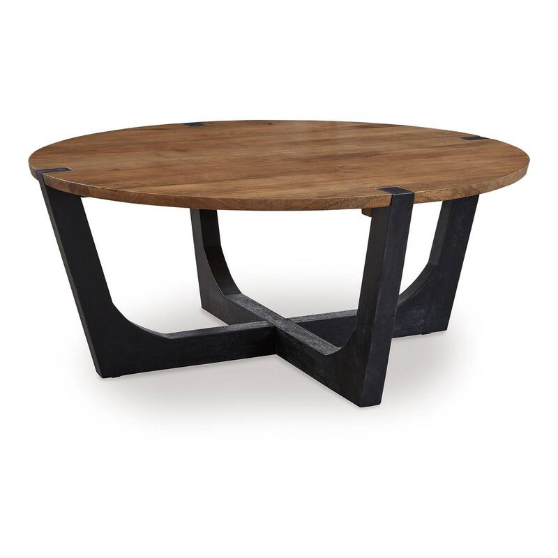 Leyi Round Coffee Table, Angled Legs, 44 Inch Brown Mango Wood