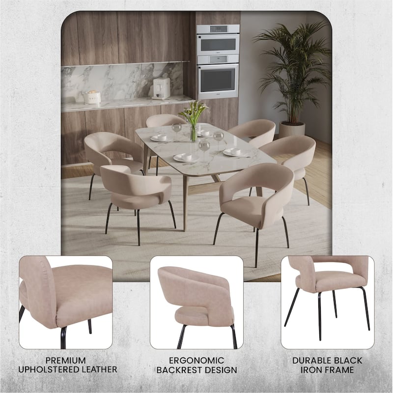 Open Back Dining Chair Upholstered in Leather or Velvet with Iron Legs Set of 2