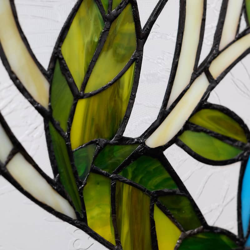 16-in H Blue Floral Vines Multicolored Stained Glass Window Panel - 24" x 0.25" x 16"