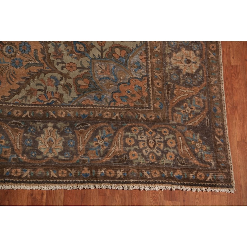 Orange Medallion Tabriz Persian Area Rug Hand-Knotted Wool Carpet - 9'7"x 12'10"