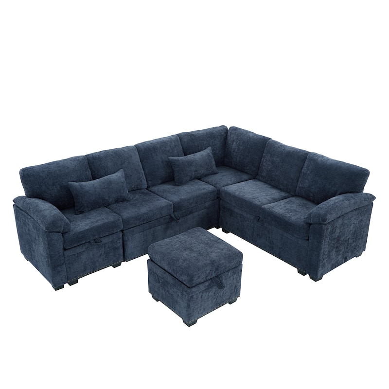 97" Chenille L-Shaped Sleeper Sectional Sofa with Storage Ottoman