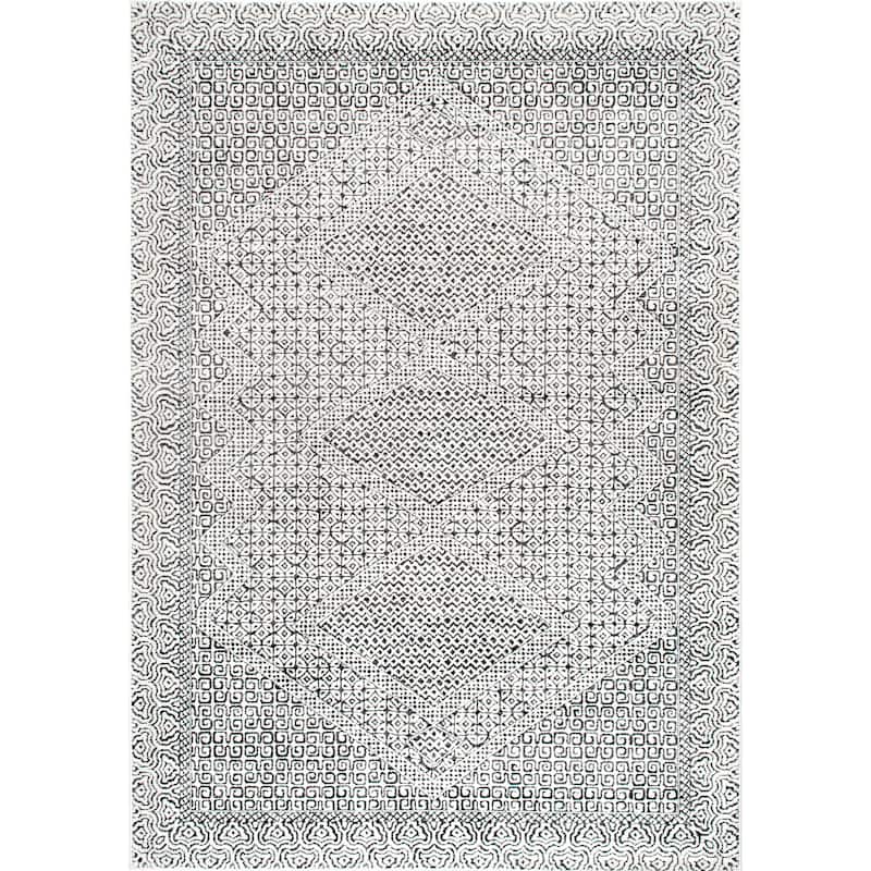 Nuloom Light Grey Aztec Print Area Rug