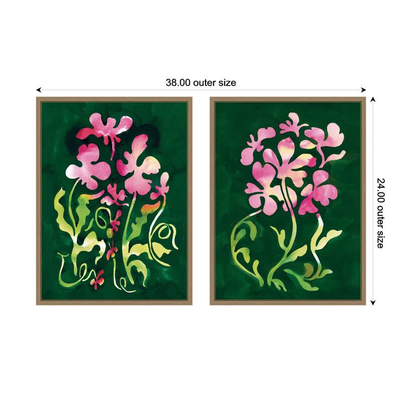 Kate and Laurel Twisting Blooms & Groovy Flowers 2 Piece Framed Canvas Wall Art Set by Lucia Gianello