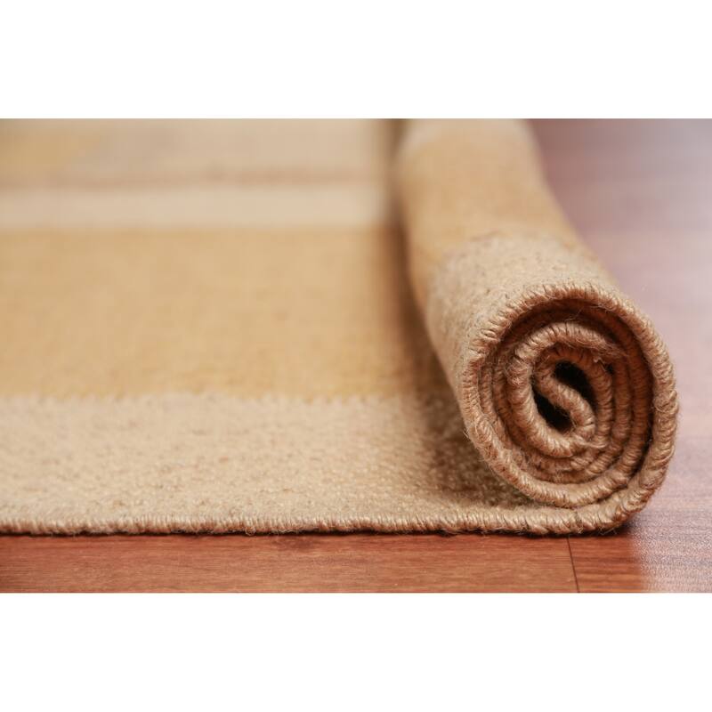 Hand Woven Oriental 100% Jute Carpet Southwestern Modern Peach Kilim Area Rug - 14' 1'' X 9' 11''