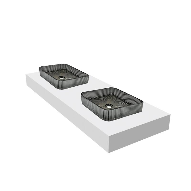 CastelloUSA 15" Square Decorative Light Black Crystal Sink With Base