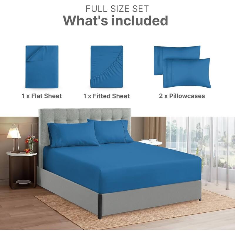 CGK Linens 4 Piece Solid Microfiber Extra Deep Pocket Bed Sheet Set