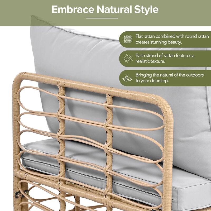 7-Piece Outdoor Rattan Patio Furniture Set with Cushions and Coffee Table