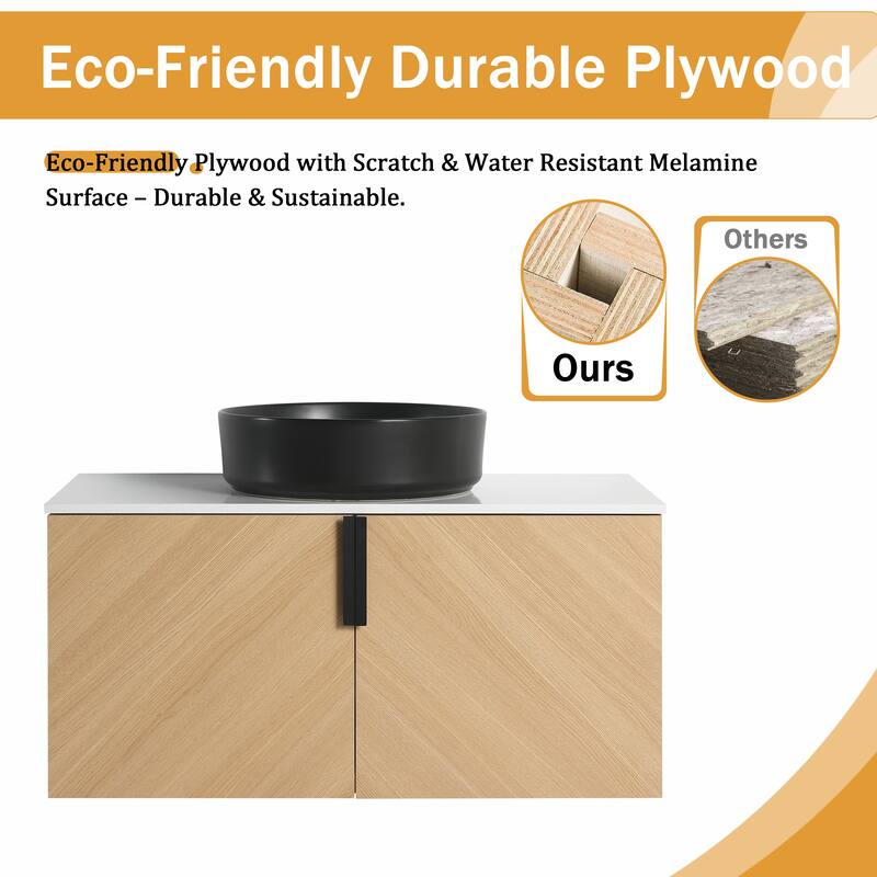 Malwee 30"/36" Floating Bathroom Vanity, Wall Mounted Bathroom Vanity with Ceramic Sink and Soft Close Door