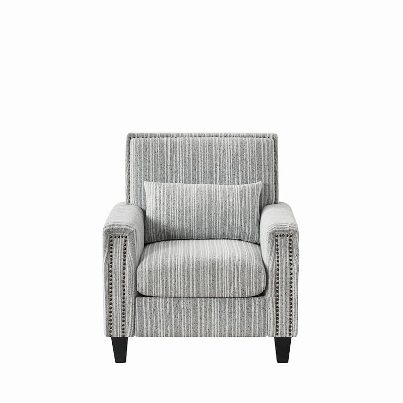 Modern Accent Chair with Arms,Comfy Upholstered Armchair for Living Room,Grey and White Striped Armchair with Nailhead Trim