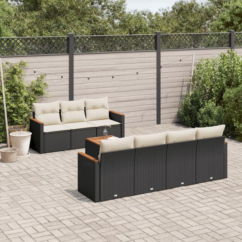 vidaXL Garden Sofa Set Black - Black and cream Large