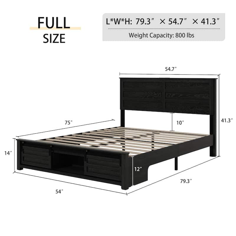 Storage Platform Bed Frame with Touch Light Charging Station Headboard and Endbed Storage Space, Velcro Design Wood Slat Support
