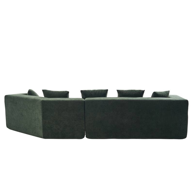 129.5" Chenille Memory Foam Sectional Sofa with Deep Seat, No Installation Required, and Quick Rebound Foam