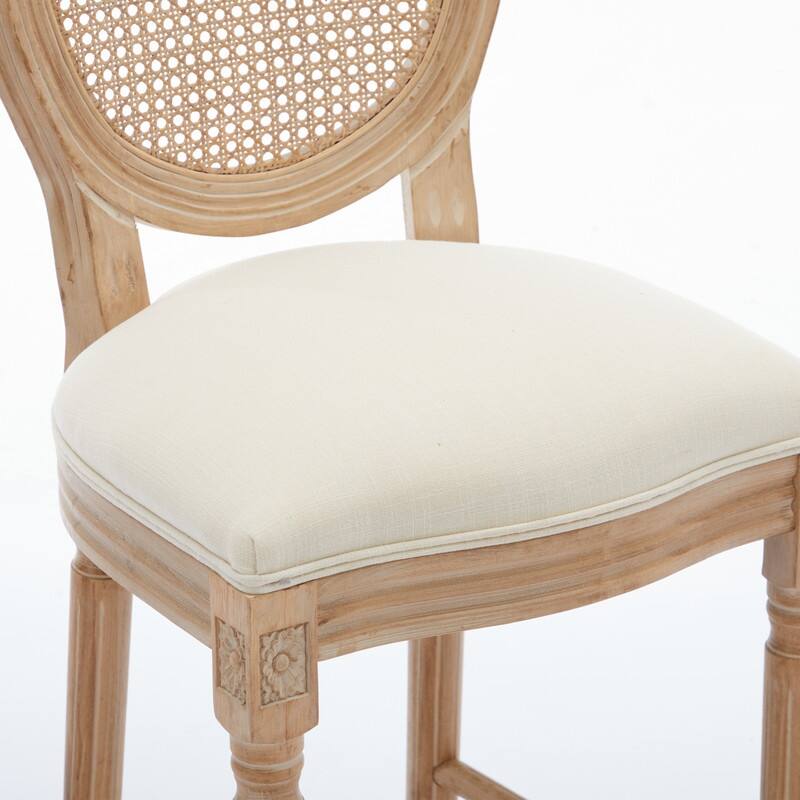 Classic French Wooden Bar Stools with Upholstered Seating Set of 2