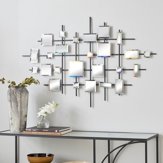 Black Metal Geometric Home Wall Decor with Square Mirrored Accents