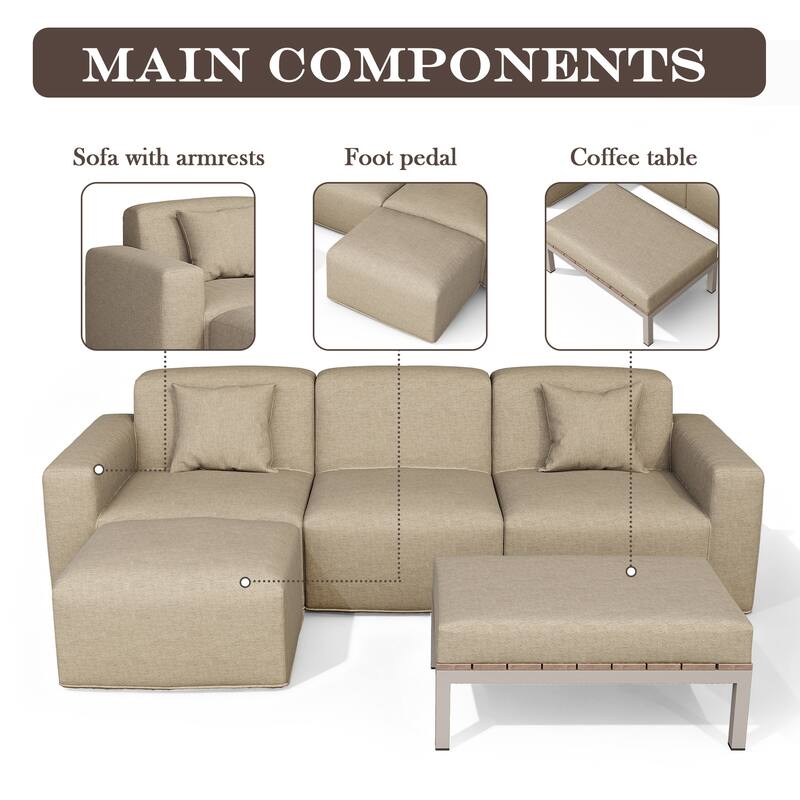 Outdoor No Assembly Patio Conversation Sets with Coffee Table, Ottoman