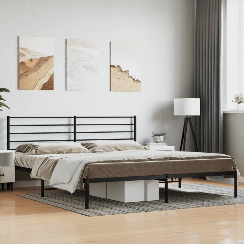 vidaXL Metal Bed Frame with Headboard, No Mattress - Black 3 - King