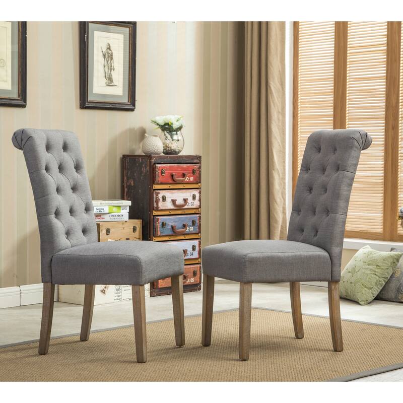 Set of 2 Upholstered Chair Dining Chair with Button Tufted Backrest, Gray Reception Chair Accent Chair with Wood Frame