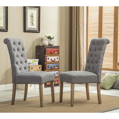 Solid Wood Tufted Parsons Dining Chair for Dining Room, Set of 2