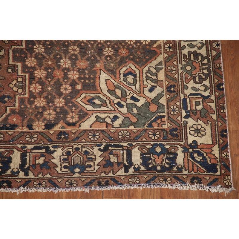 Hand Knotted Oriental 100% Wool Carpet Traditional Tribal Brown Bakhtiari Area Rug - 9' 10'' X 6' 2''
