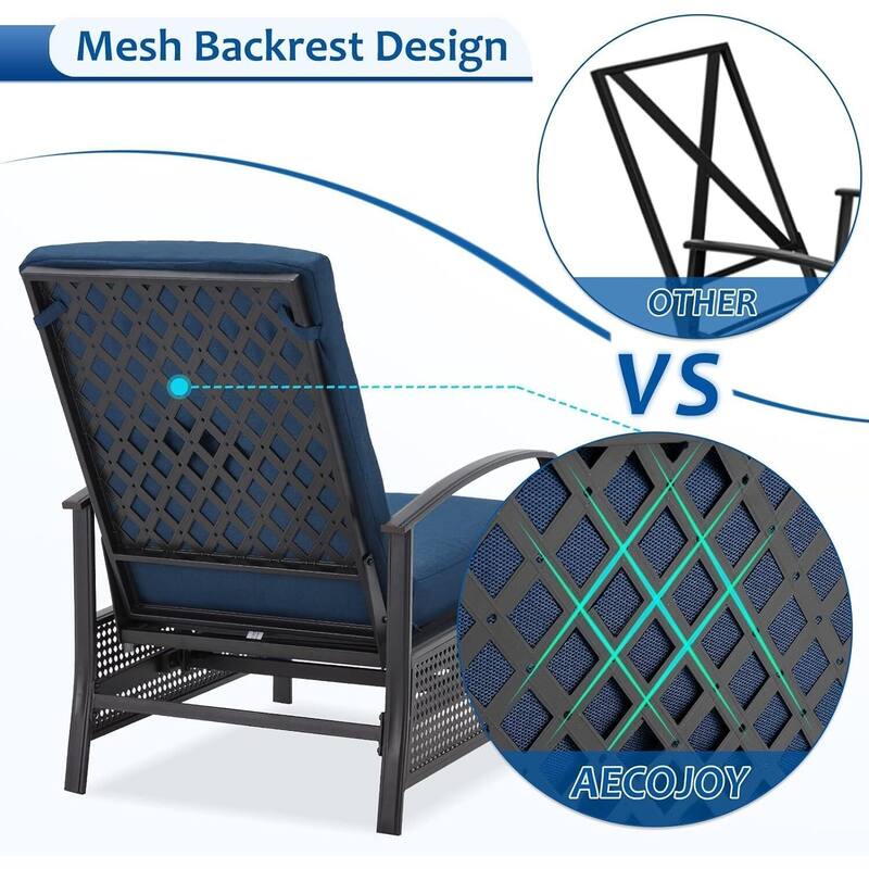 AECOJOY Outdoor Adjustable Cushioned Metal Patio Recliner Lounge Chair