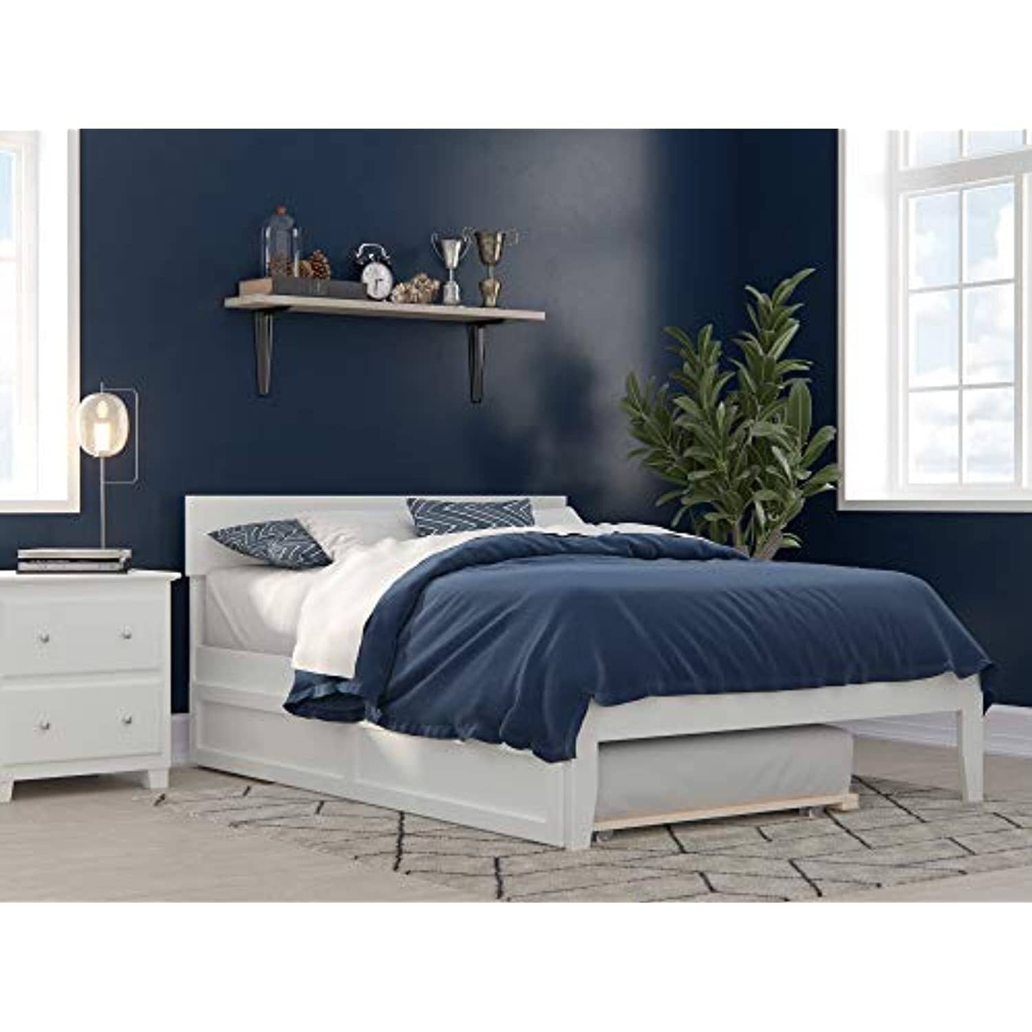 Full Size Bed with Trundle - Coastal Style Bedroom Furniture - White Finish
